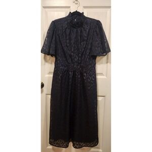 Julia Jordan Size 10 Dress Navy Blue, Knees Length, Cap Sleeve, High Neck, EUC